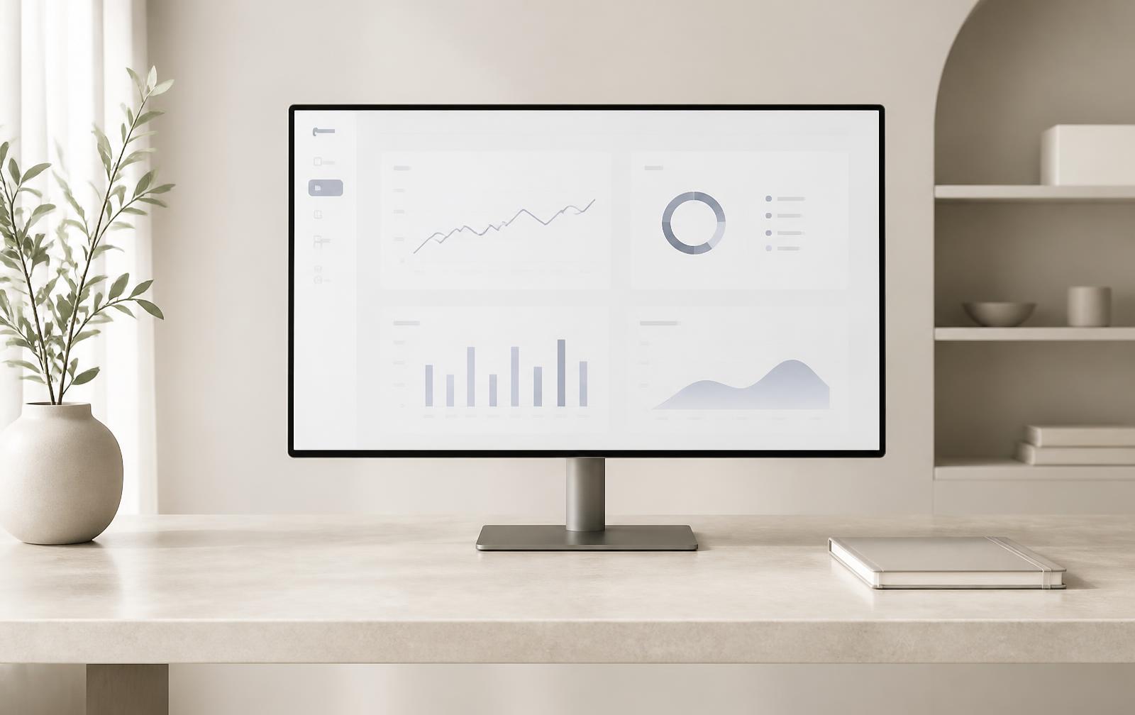 A single calm dashboard on a minimal desk