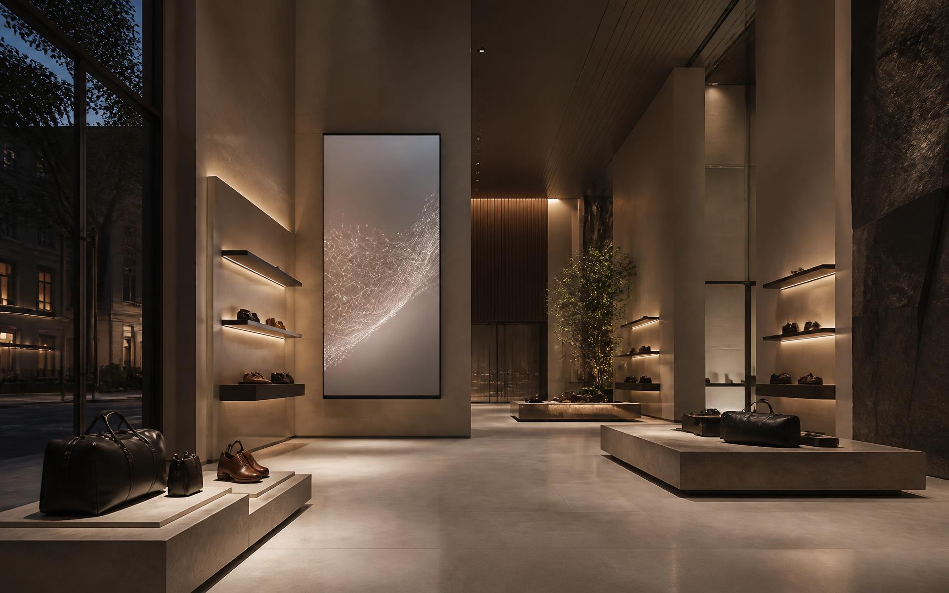 Luxury flagship retail interior with integrated digital display